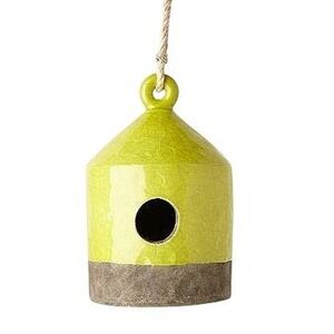 Ceramic Birdhouse Hanging Lantern Green Crackle Glaze